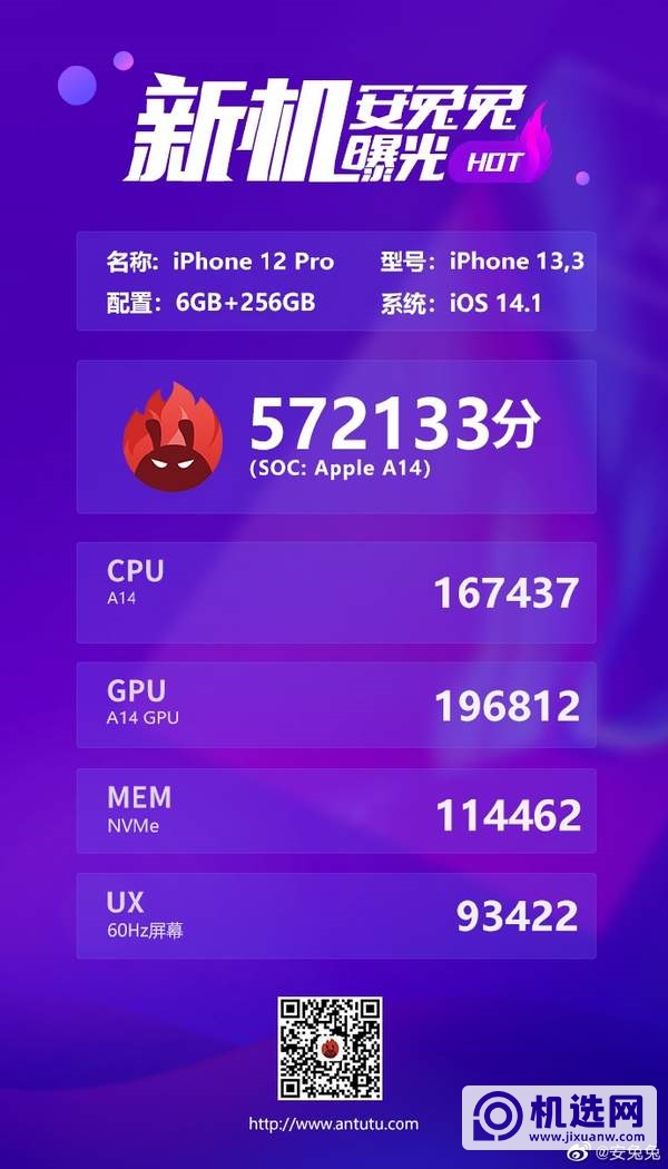 iPhone12/Pro安兔兔跑分曝光,两者跑分相差不大