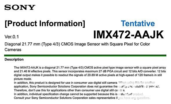 索尼发布IMX472-AAJK M43传感器：2146万有效像素