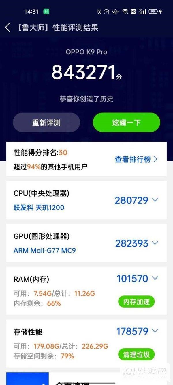 oppok9pro跑分多少-跑分详情
